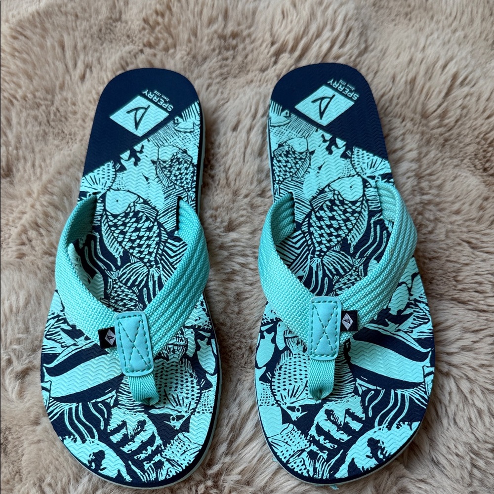 Sperry Kids' Aqua and Navy Flip Flops